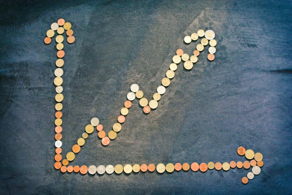 A line graph made out of coins