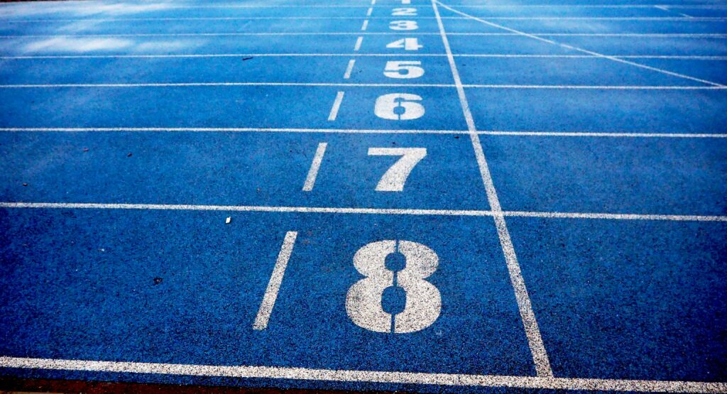 A blue running track